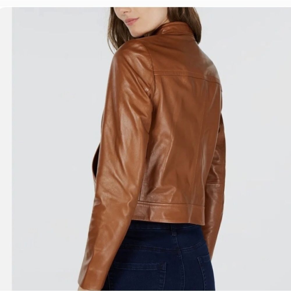 Women's Michael Kor's Genuine Leather Jacket im Camel Tan Sz Petite Small - Picture 3 of 7